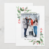 水彩ミストレトーホリーベリークリスマスフォト シーズンカード (正面/裏面)