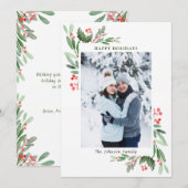 水彩ミストレトーホリーベリークリスマスフォト シーズンカード (正面/裏面)