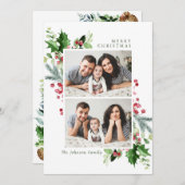 水彩ミストレトーホリーベリークリスマスフォト シーズンカード (正面/裏面)