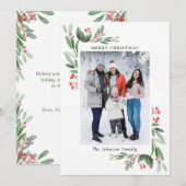 水彩ミストレトーホリーベリークリスマスフォト シーズンカード (正面/裏面)