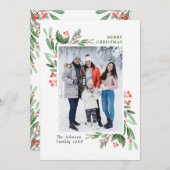 水彩ミストレトーホリーベリークリスマスフォト シーズンカード (正面/裏面)