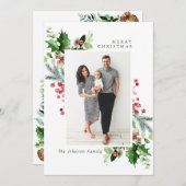 水彩ミストレトーホリーベリークリスマスフォト シーズンカード (正面/裏面)