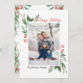 水彩ミストレトーホリーベリークリスマスフォト シーズンカード (正面/裏面)