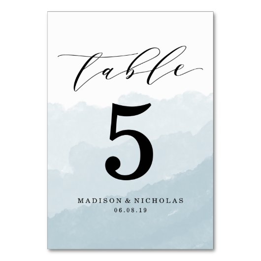 水彩ミスト |テーブパーソナライズされたル番号カード テーブルナンバー (正面)