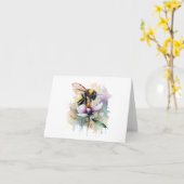 水彩ミツバチ(むらさき・白い花空白の) カード (黄色い花)