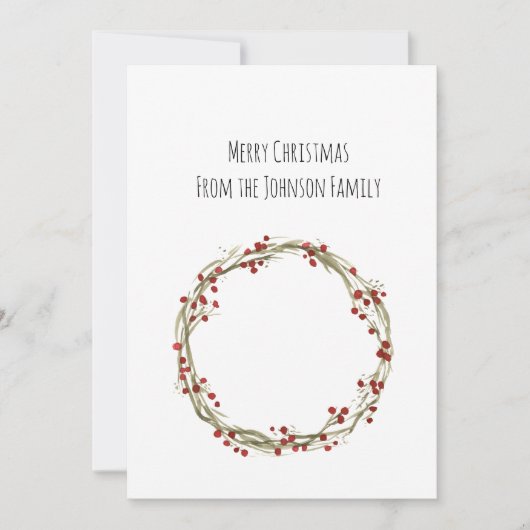 水彩ミニマルリースクリスマスカード写真なし シーズンカード (正面)
