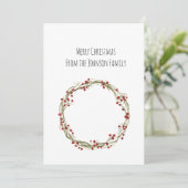 水彩ミニマルリースクリスマスカード写真なし シーズンカード (スタンド正面)