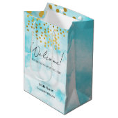 水彩ミニマル金ゴールド紙吹雪結婚の歓迎 ミディアムペーパーバッグ (正面アングル)