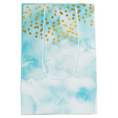 水彩ミニマル金ゴールド紙吹雪結婚の歓迎 ミディアムペーパーバッグ (裏面)