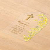 水彩ミモサアーチ確認 アクリル招待状 (レイダウン)