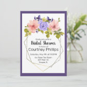 水彩ミュートされたフラワージオメトリック金ゴールド枠 招待状 (スタンド正面)