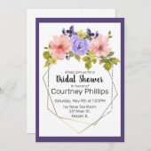 水彩ミュートされたフラワージオメトリック金ゴールド枠 招待状 (正面/裏面)