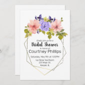 水彩ミュートされたフラワージオメトリック金ゴールド枠 招待状 (正面/裏面)