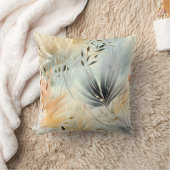 水彩ミュートブルーピーチイエローベージュフローラ クッション (ブランケット)