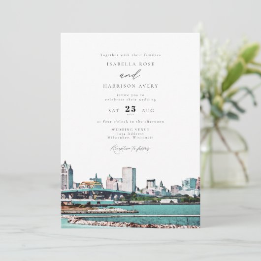 水彩ミルウォーキーウィスコンシン結婚スカイライン 招待状 (スタンド正面)