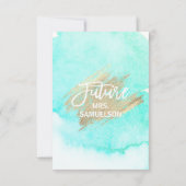 水彩ミントグリーン金ゴールドブラシブライダルシャワー 招待状 (裏面)