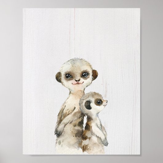 水彩ミーアキャット幼児部屋アートプリント ポスター (正面)