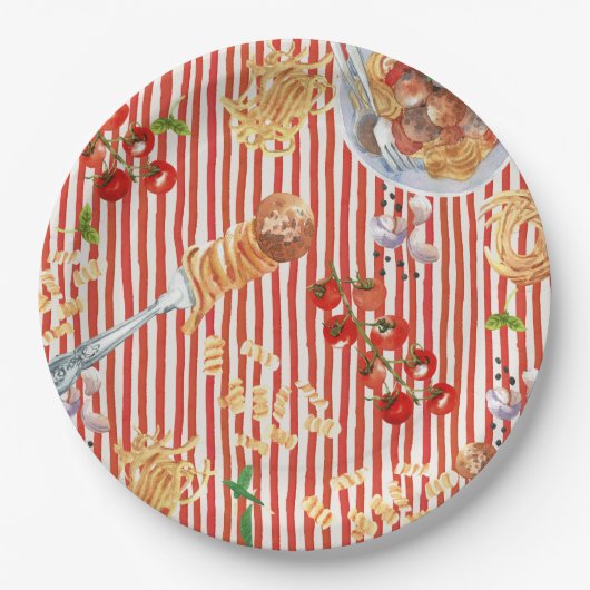 水彩ミートボールイタリアン食品イラスト ペーパープレート (正面)