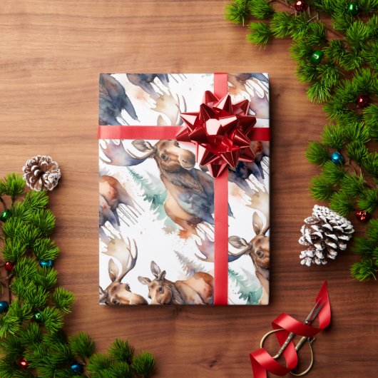 水彩ムースウィンター動物野生動物自然アート ラッピングペーパー (クリスマスギフト)