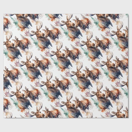 水彩ムースウィンター動物野生動物自然アート ラッピングペーパー (フラット)