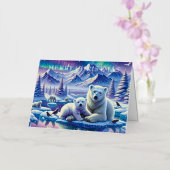 水彩ムームとベビーポーラーベアークリスマス 箔シーズンカード (蘭)