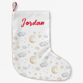 水彩ムーンスターズ&クラウドパターン スモールクリスマスストッキング (正面)