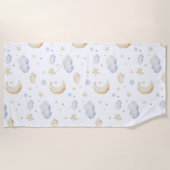 水彩ムーンスターズ&クラウドパターン ビーチタオル (正面)