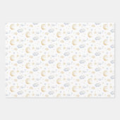 水彩ムーンスターズ&クラウドパターン ラッピングペーパーシート (正面)