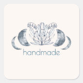 水彩ムーンフェイズ&ボタニカルアートブルーグレー スクエアシール (正面)