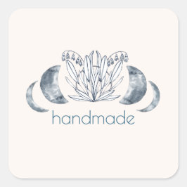 水彩ムーンフェイズ&ボタニカルアートブルーグレー スクエアシール