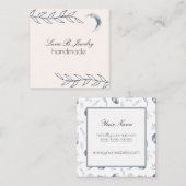 水彩ムーン&植物アートブルーグレー スクエア名刺 (正面/裏面)