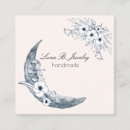 水彩ムーン&植物アートブルーグレー スクエア名刺