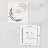 水彩ムーン&植物アートブルーグレー スクエア名刺 (正面/裏面)