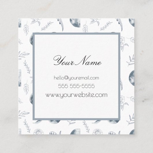 水彩ムーン&植物アートブルーグレー スクエア名刺 (裏面)