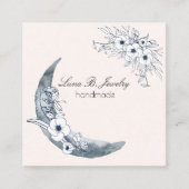 水彩ムーン&植物アートブルーグレー スクエア名刺 (正面)