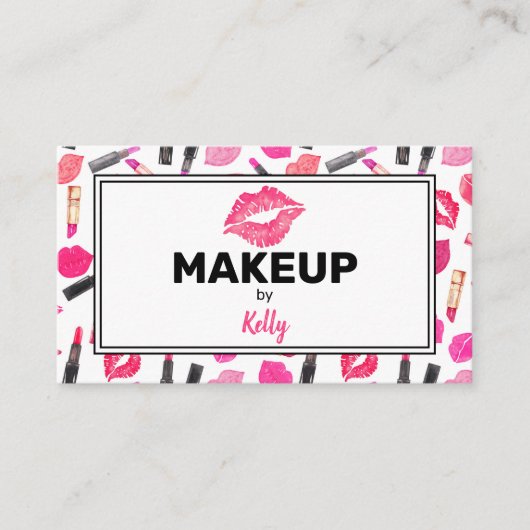 水彩メイクアップアーティストグラム金ゴールドピンク 名刺 (正面)