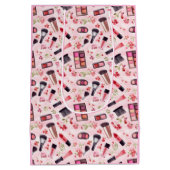 水彩メイクアップパターン(ピンクの花) ミディアムペーパーバッグ (裏面)