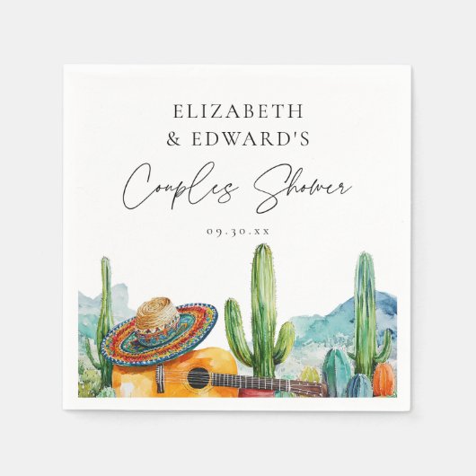 水彩メキシカンカクタスフィエスタ カップルシャワーリストバンド スタンダードカクテルナプキン (正面)