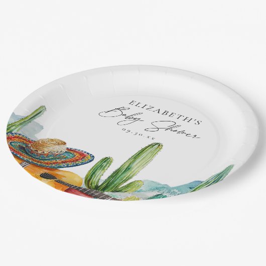 水彩メキシカンサボフィエスタベイビーシャワー ペーパープレート (アングル)