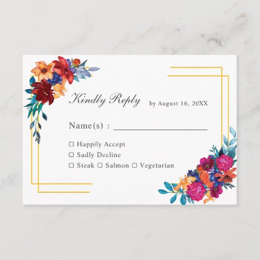水彩メキシカンフィエスタウェディングRSVPカード エンクロージャーカード (正面)
