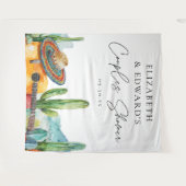 水彩メキシカンフィエスタカップルのシャワー背景 タペストリー (正面(横))