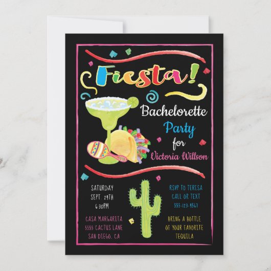 水彩メキシカンフィエスタバチェロレッテ 招待状 (正面)