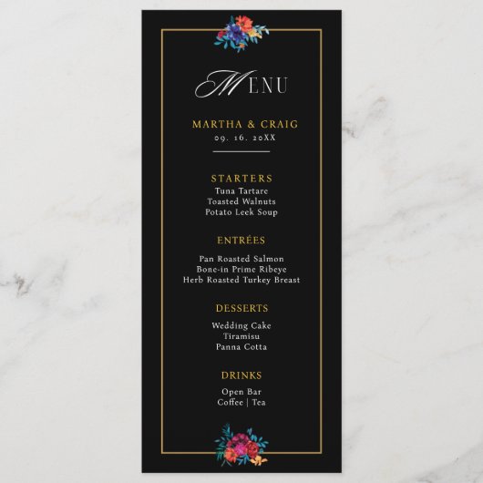 水彩メキシカンフィエスタフラワーブラック結婚ズ メニュー (正面)