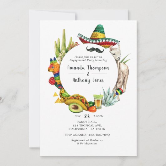 水彩メキシカンフィエスタ婚約パーティ 招待状 (正面)