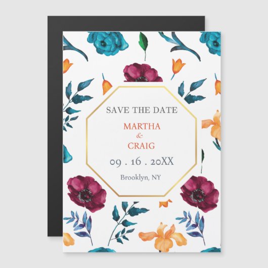 水彩メキシカンフェスタ結婚の花救の花 マグネット招待状 (正面/裏面)