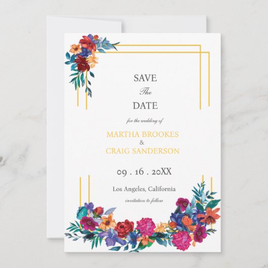 水彩メキシカンフェスタ結婚の花救の花 招待状 (正面)