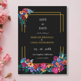 水彩メキシカンフェスタ結婚フラワーズブラック セーブザデート