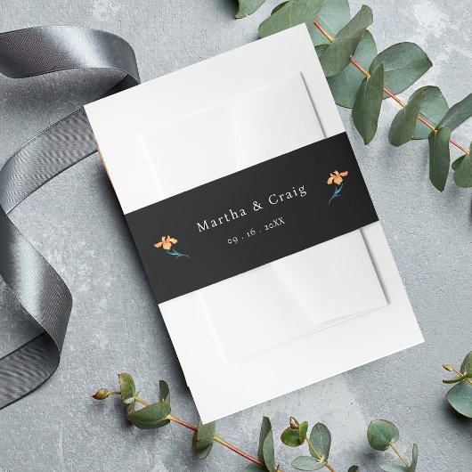 水彩メキシカンフェスタ結婚フラワーズブラック 招待状ベリーバンド