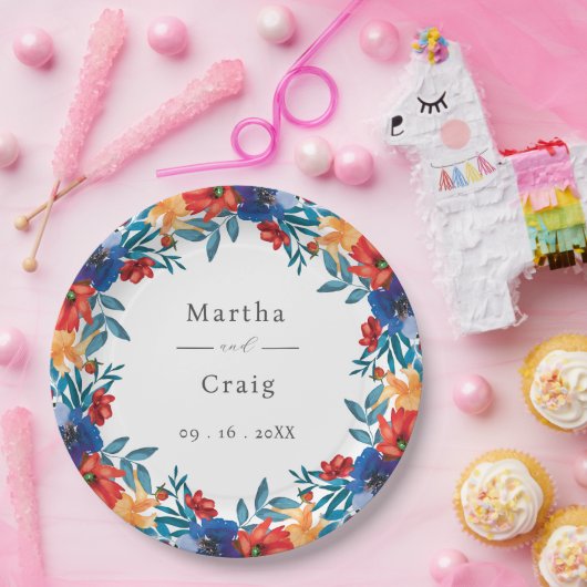 水彩メキシカンフェスタ結婚花 ペーパープレート (パーティー)