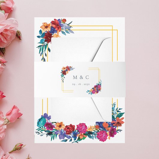 水彩メキシカンフェスタ結婚花 招待状ベリーバンド